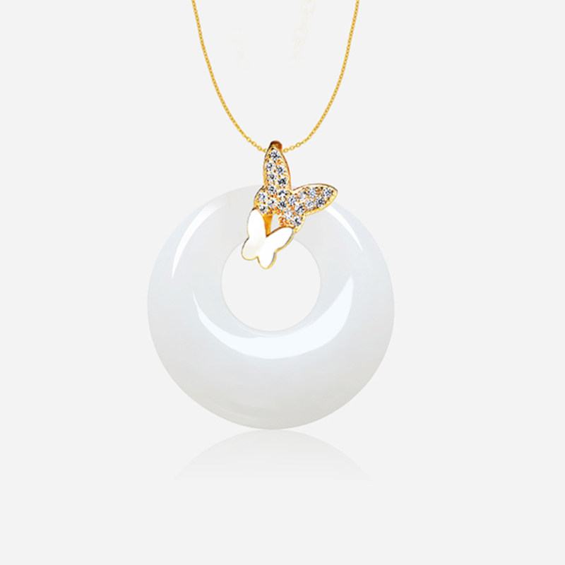 S925纯银吊坠扣头玉坠扣子diy翡翠平安石甜甜圈银扣头项链扣