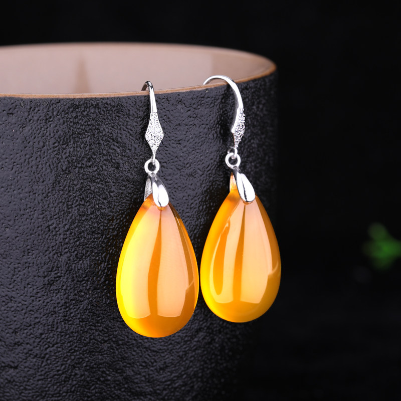 DIY耳饰配件女 S925纯银耳环空托镶嵌蜜蜡琥珀耳饰耳环耳钩耳夹托