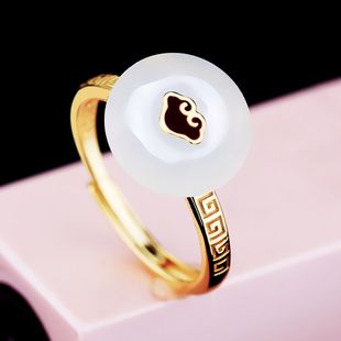 S925纯银戒指空托平安石戒托镶嵌和田玉翡翠蜜蜡开口戒指托女DIY