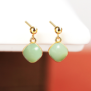 新款925纯银耳钉空托耳饰耳环配件镶嵌和田玉石翡翠DIY时尚银饰品