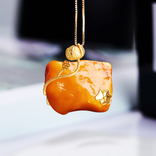 S925纯银吊坠空托镶嵌随形宝石蜜蜡琥珀绿松石莲花鎏金古法银项坠