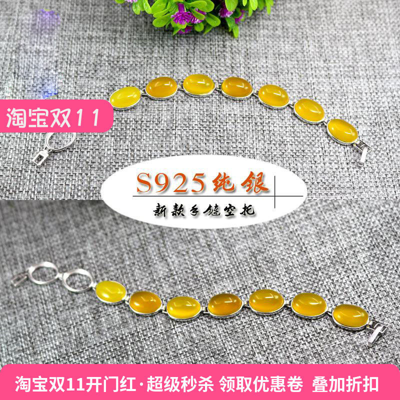 s925纯银手链空托diy绿松石银饰