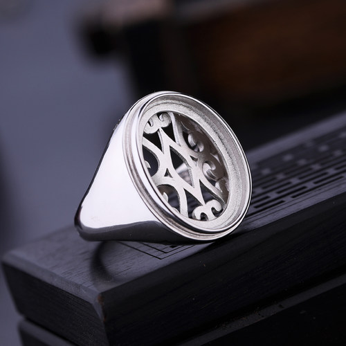 s925纯银戒指空托光面男南红蜜蜡