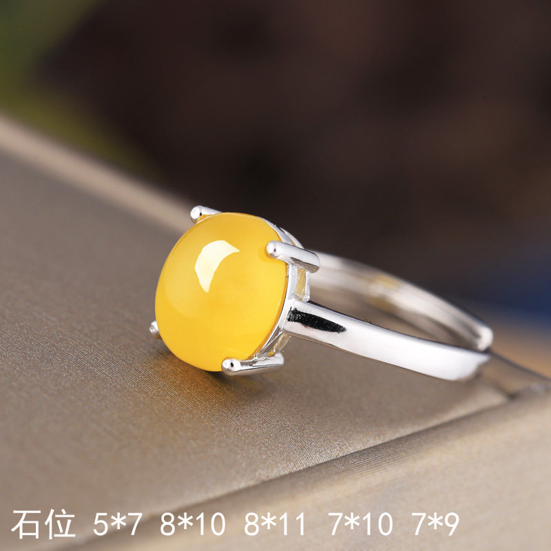 戒指空托女s925纯银镶嵌蜜蜡活口