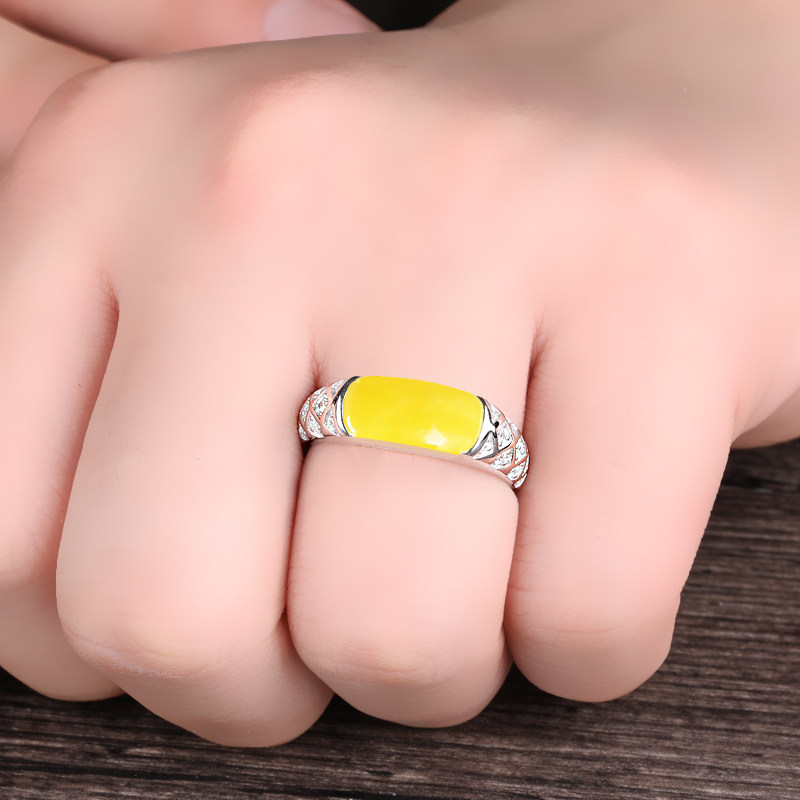 S925纯银戒指空托镶嵌蜜蜡翡翠绿松石玉石活口马鞍托戒托男6*13