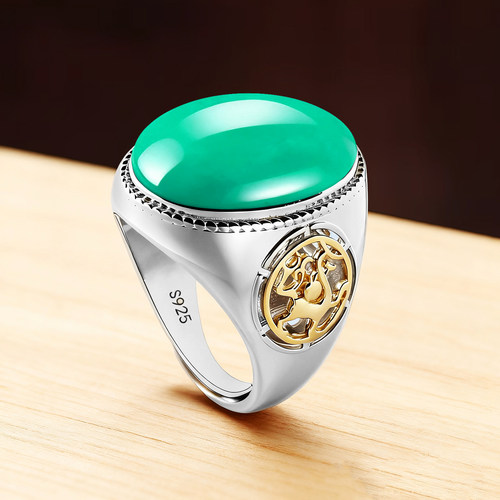 男士戒托镶嵌绿松石S925银空托