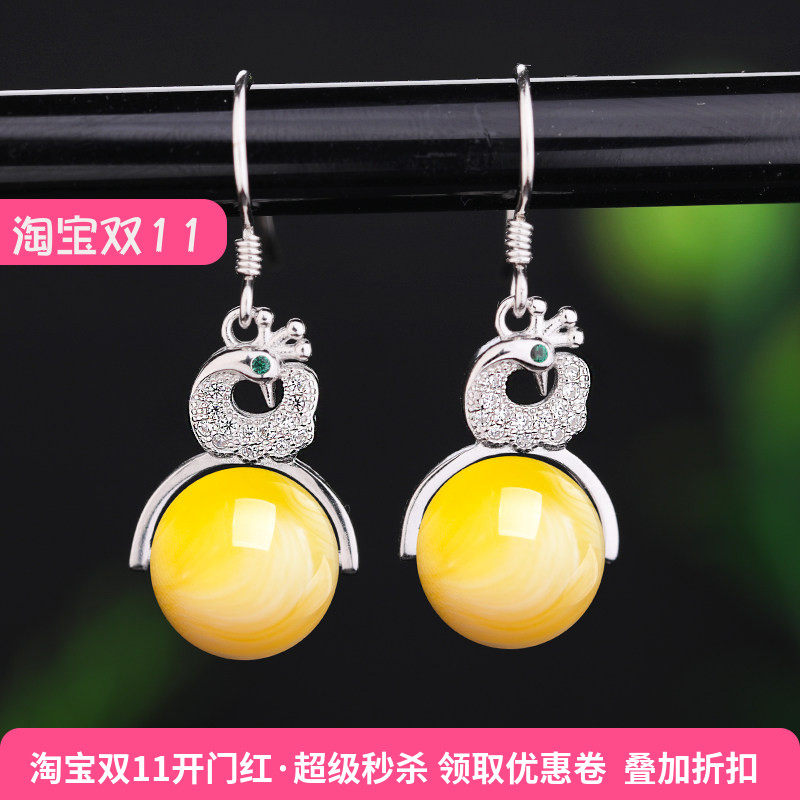 S925纯银耳环空托镶嵌蜜蜡珍珠圆珠耳饰耳坠空托DIY8 9  10圆珠子