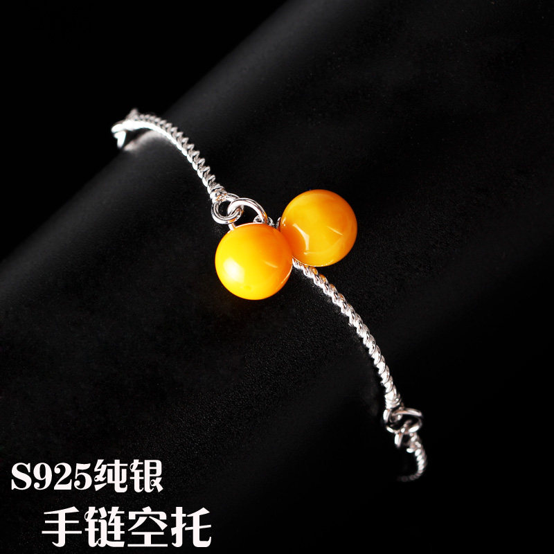 镶嵌纯银蜜蜡琥珀绿松石手链