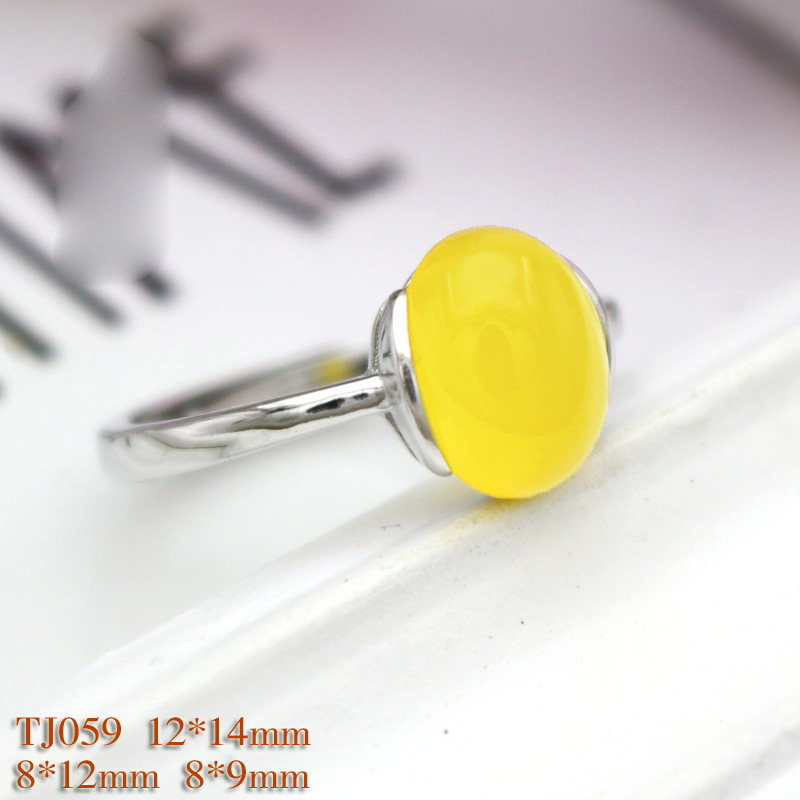 纯银镶嵌蜜蜡琥珀戒指空托