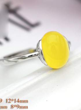 纯银镶嵌蜜蜡琥珀戒指空托