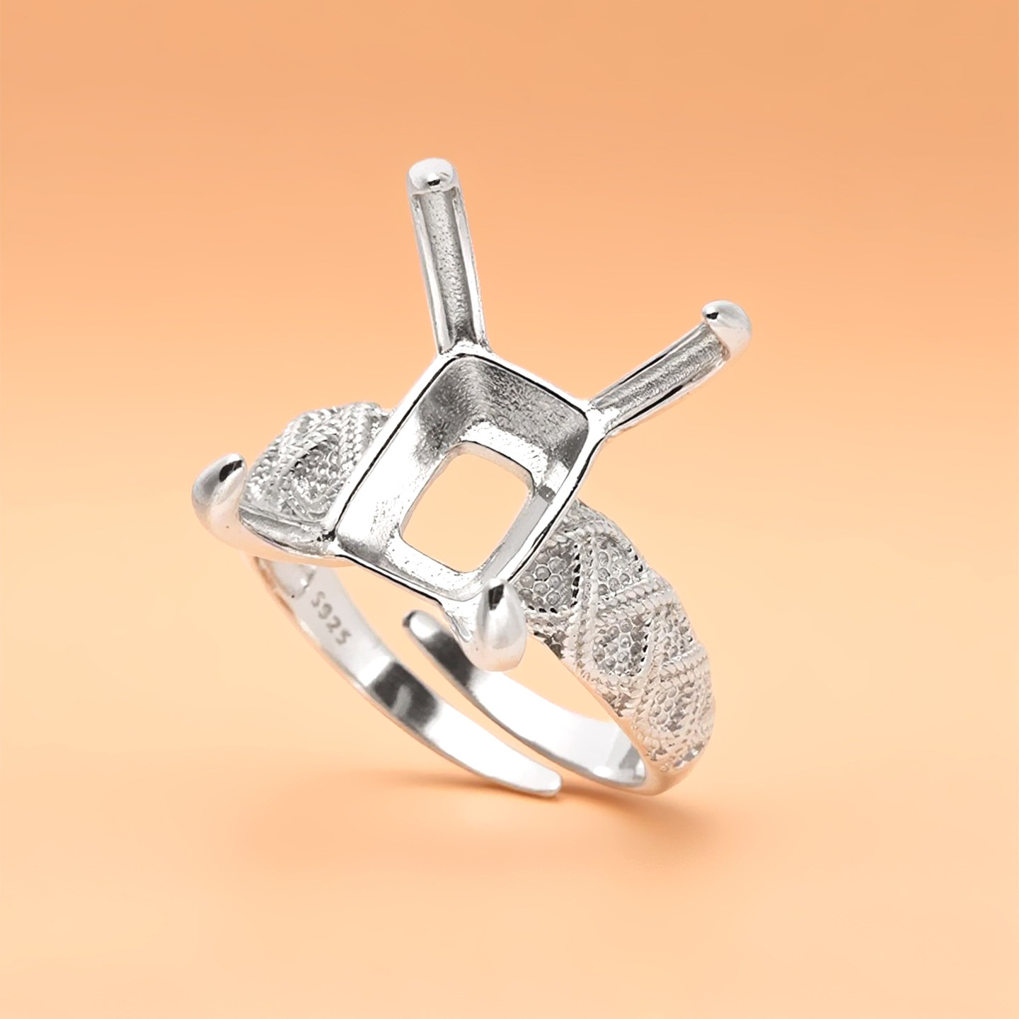 通体S925纯银戒指空托镶嵌绿松石