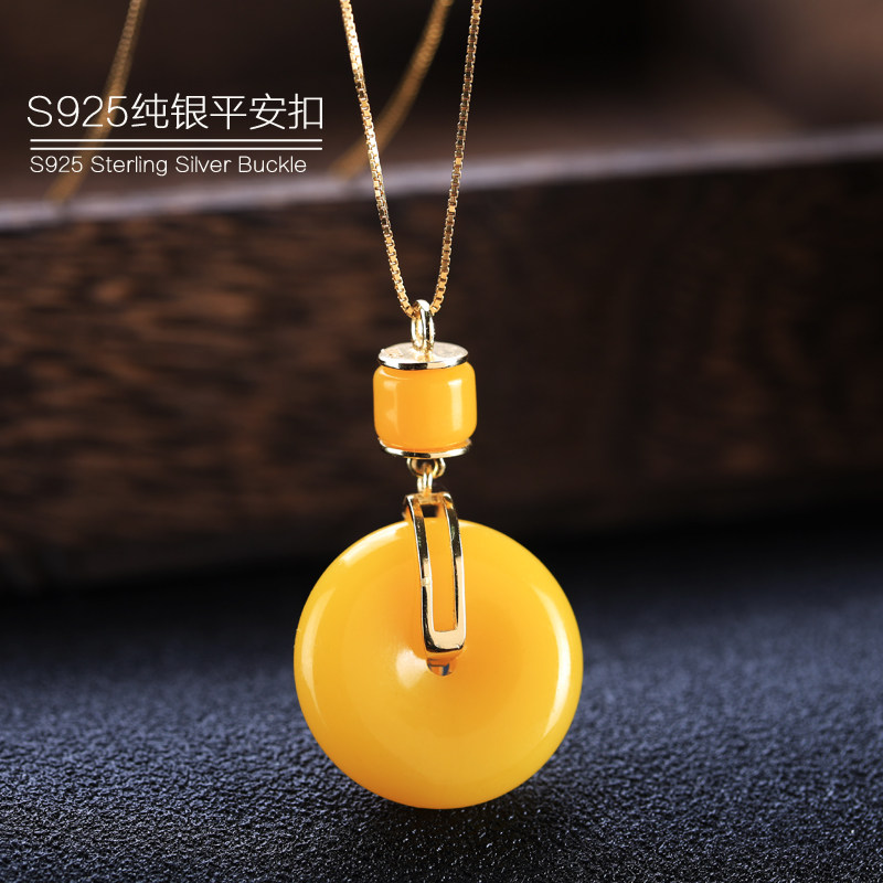 S925纯银平安扣子diy镶嵌蜜蜡翡翠和田玉石玉坠配件银饰吊坠扣头