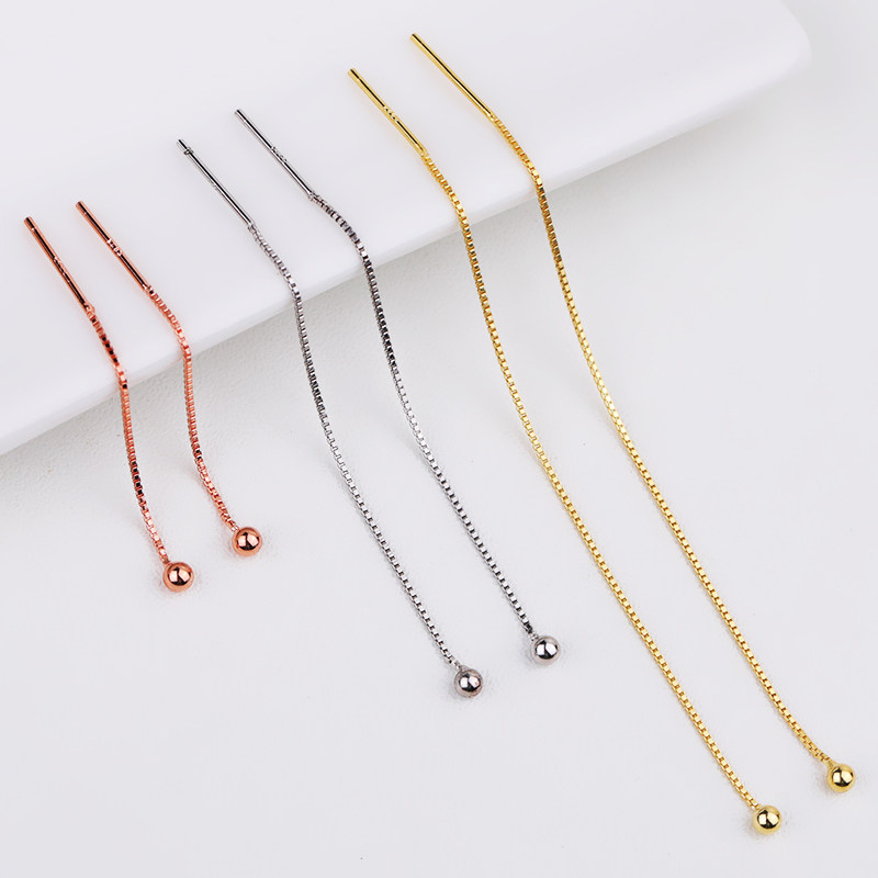 S925纯银耳线空托镶嵌蜜蜡琥珀珍珠耳饰耳环耳坠托女银饰耳线diy