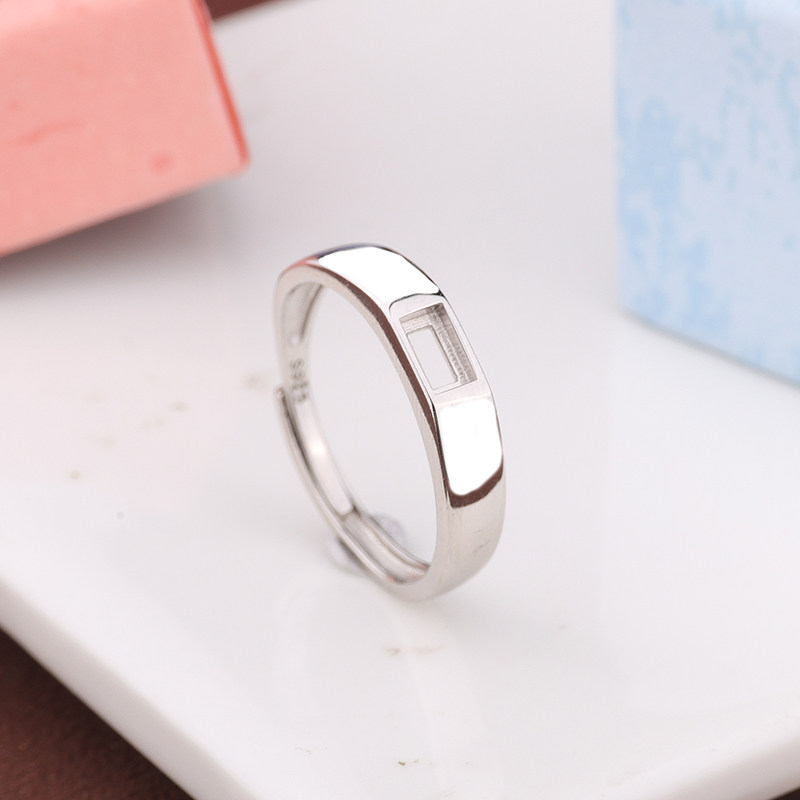 戒指s925银空托蜜蜡绿松 光面戒托