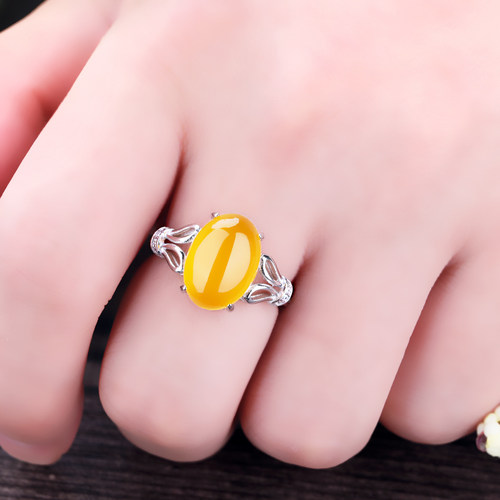 s925戒指空托和田玉椭圆形戒面托