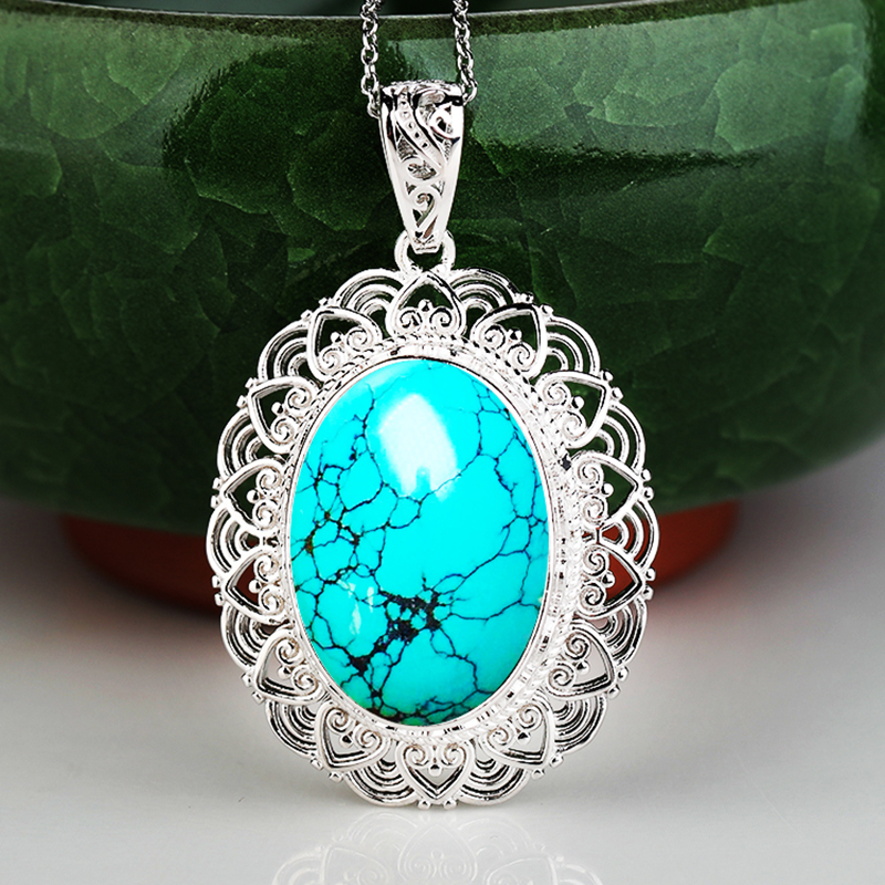 铂银满楼925银镶嵌松石吊坠空托