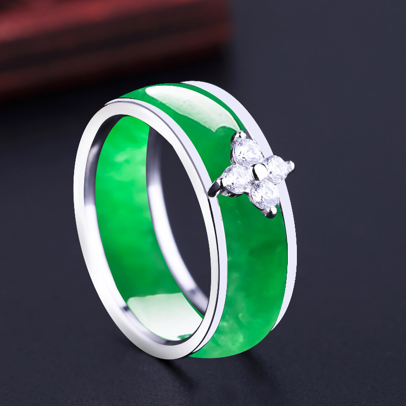 S925纯银戒指空托保护套银托DIY镶嵌翡翠玉石蜜蜡戒指环套银戒托