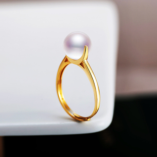 通体S925纯银戒指空托手工diy镶嵌珍珠玉石通孔圆珠戒指托8mm