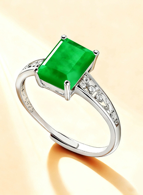 S925纯银戒指空托方形翡翠戒指托