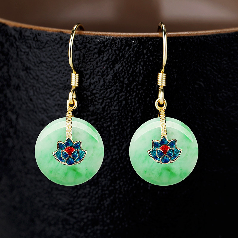 耳环空托镶嵌日韩女S925银平安石