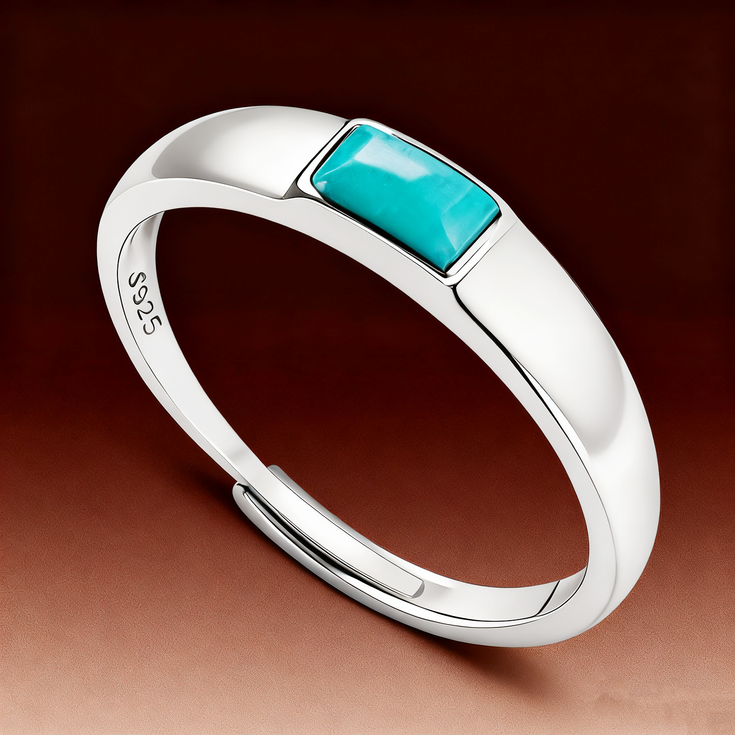 S925纯银戒指空托光面男女镶嵌绿松石玉石简单款活口方形戒托5*7