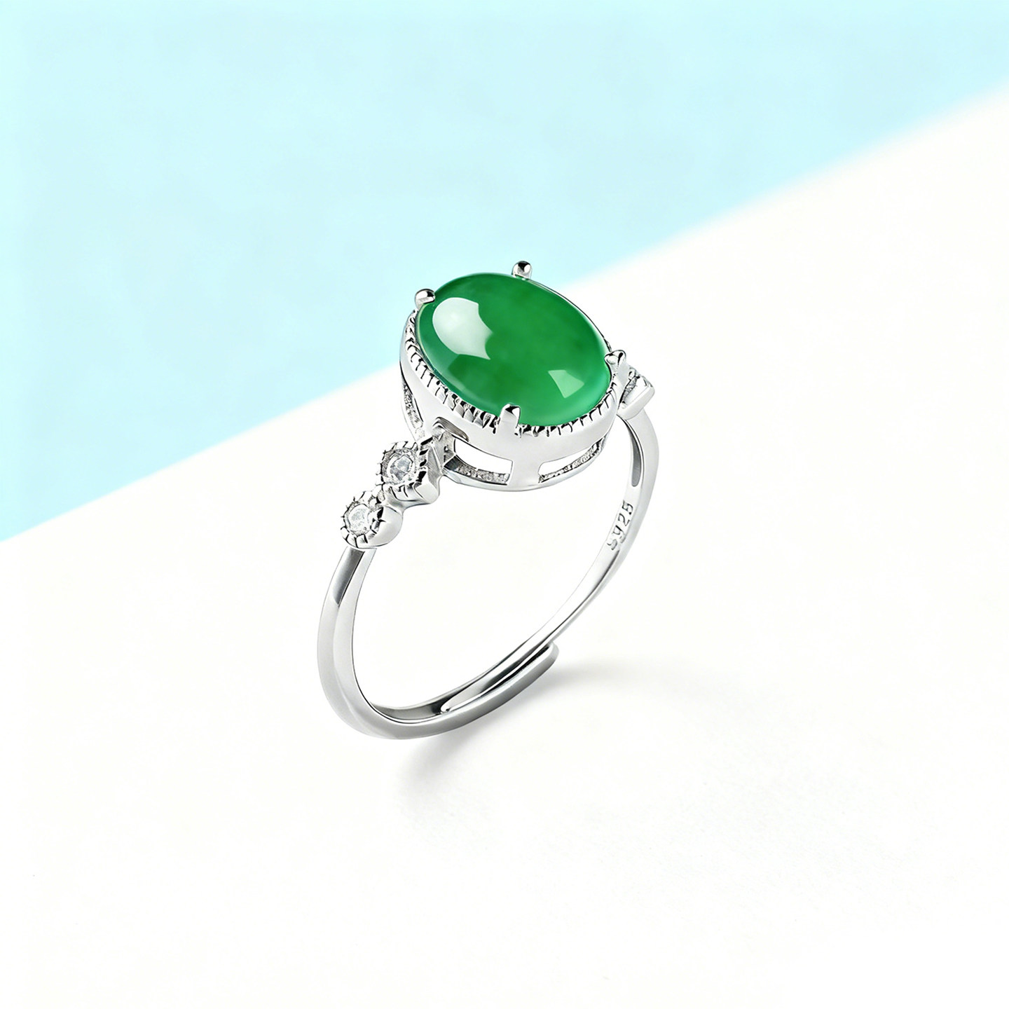 S925纯银戒指空托蛋形椭圆形小众设计女款镶嵌翡翠绿松石戒托 7*9