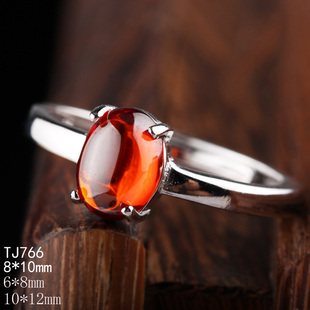 S925纯银镀白金戒指托6*8镶嵌蜜蜡琥珀戒指空托10*12活口戒托8*10