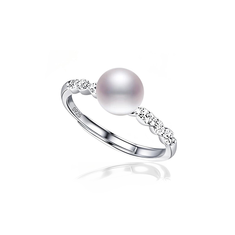 通体S925纯银镶嵌圆珠子珍珠戒托