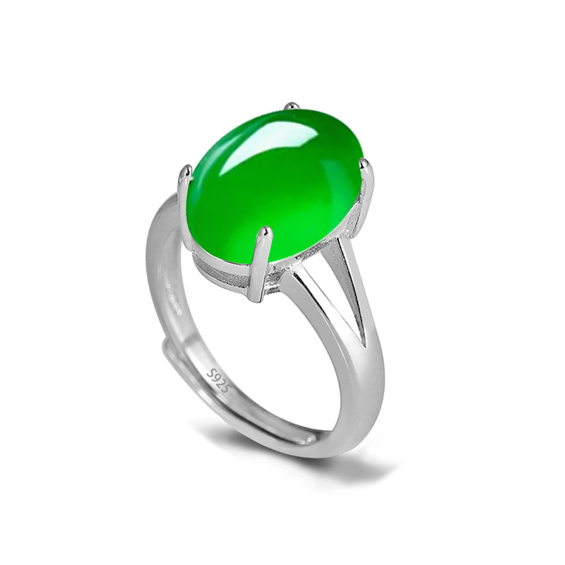 通体S925纯银戒指空托diy镶嵌翡翠蛋面戒面宝石双层加厚戒托8*12