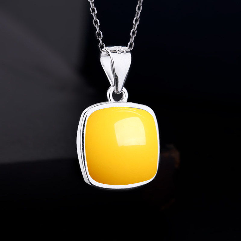 S925纯银吊坠空托镶嵌方形蜜蜡绿松石和田玉石项链项坠银托 10*10