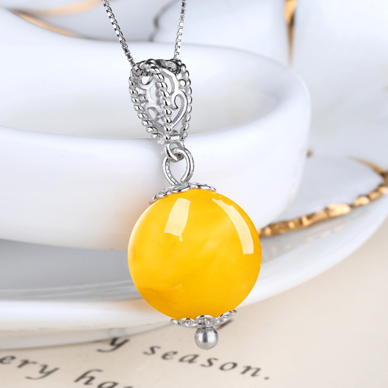 S925纯银吊坠空托配件diy镶嵌绿松石蜜蜡琥珀通孔珍珠圆珠吊坠扣