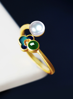 铂银满楼925银戒指空托镶嵌玉石