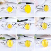 925纯银戒指空托女椭圆形镶嵌蜜蜡戒托绿松石活口戒指托8