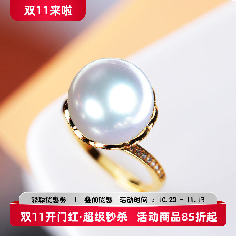 女戒托S925纯银戒指空托DIY镶嵌珍珠翡翠蜜蜡珠子12 13 14圆珠