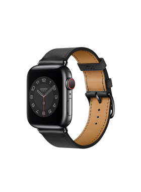 爱马小牛皮黑色表带Iwatch7/8代/Ultra真皮表带皮质水果表带