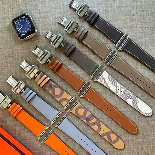 9代 真皮防水智能手表带男女蝴蝶折叠扣 橙家表带Iwatch4