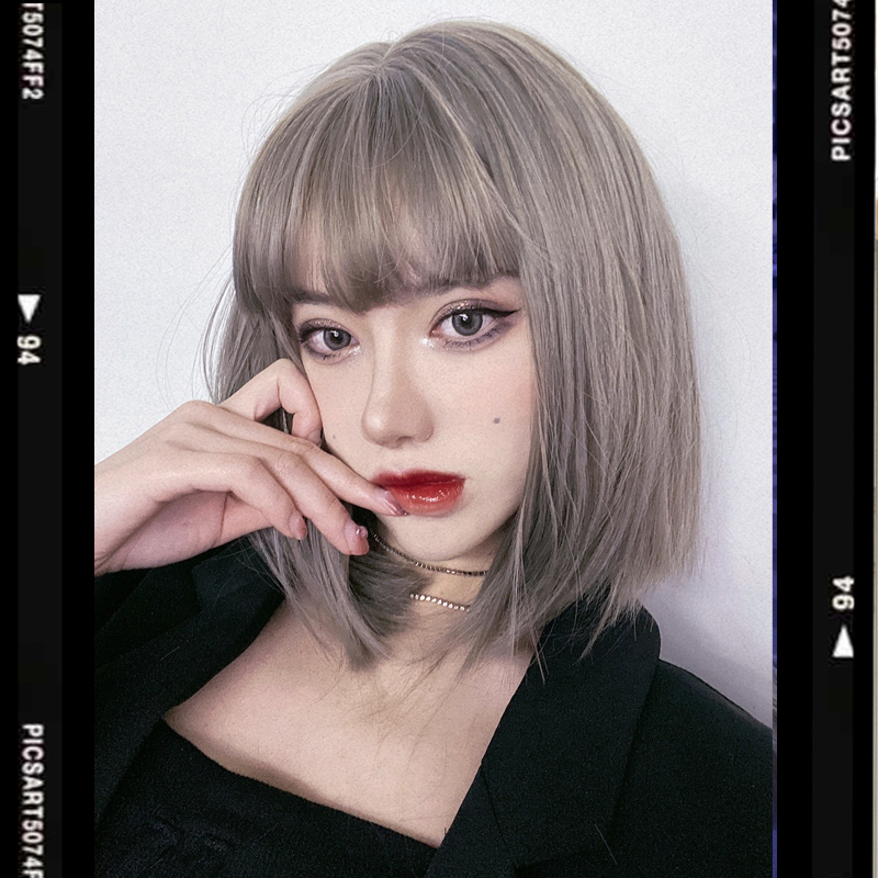 网红假发女短发锁骨发米灰色lisa同款假发套主播原创定制