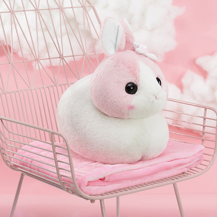 兔子午睡休枕头被子汽车抱枕被子两用靠垫被大号珊瑚绒公仔毯