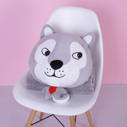 狗狗午睡枕头汽车抱枕被子两用珊瑚绒腰靠枕靠垫空调被毯子三合一