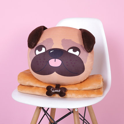 可爱汪星人抱枕被子两用靠垫珊瑚绒卡通大号午休办公室毯子