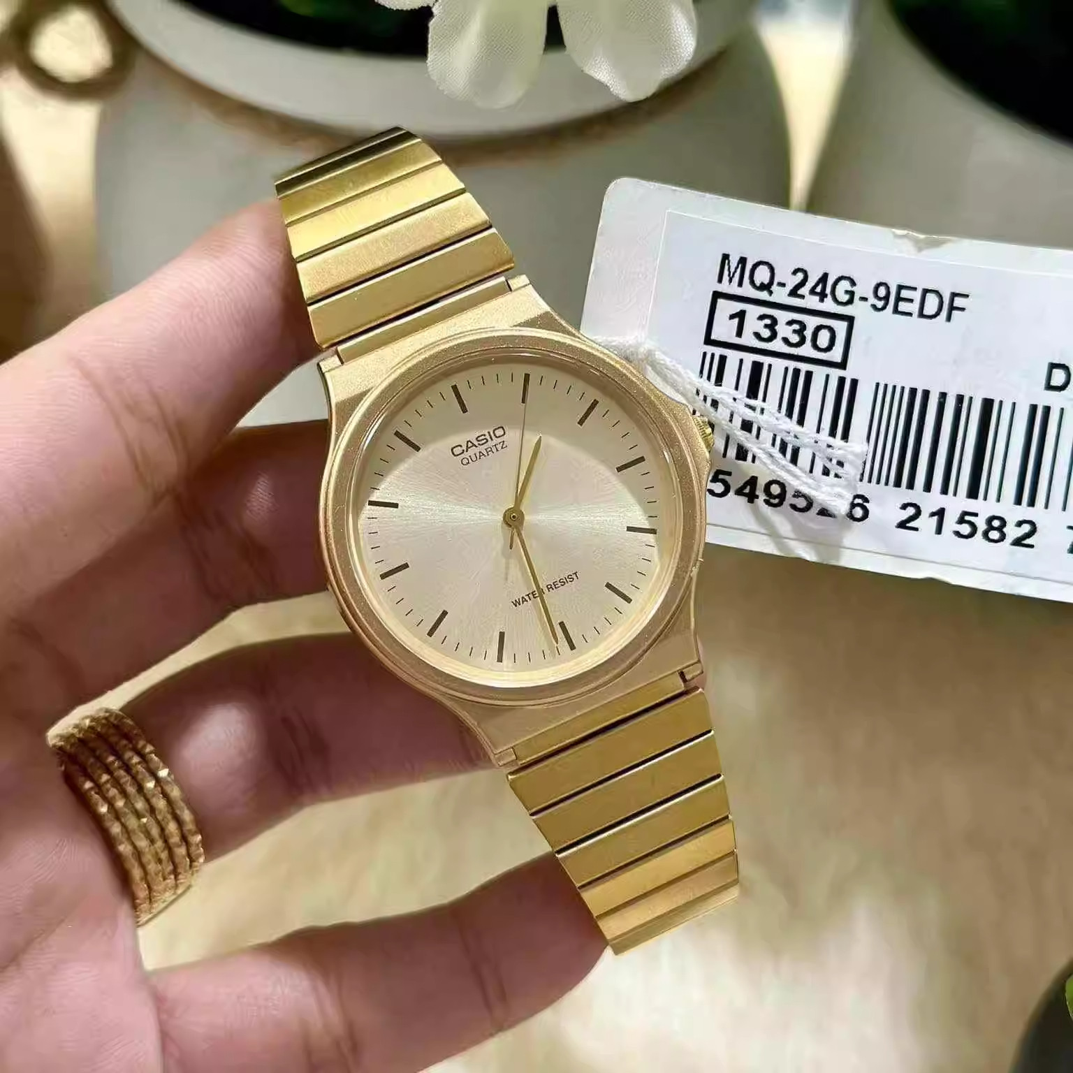 卡西欧手表Casio网红复古小金表指针系列 防水石英女表MQ24G-9E