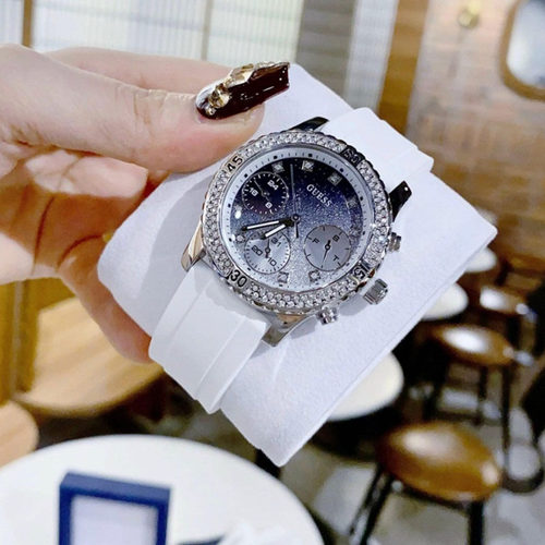 代购正品GUESS手表女盖斯镶钻渐变灰盘满天星三眼石英表U1098L1