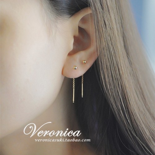 18K金色金珠耳线女长款气质耳饰