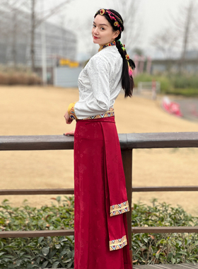 藏式半身裙夏锅庄金边臧裙西藏服女藏装藏族裹裙不丹长裙博拉民族