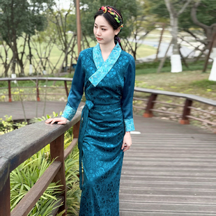 藏服拉萨服春季 西式 拼色博拉西藏服长裙民族风 女新款 纤沫藏族服装