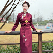 春季 藏装 女西藏服民族风藏服立领博拉高档棉缎藏袍女藏族锅庄裙