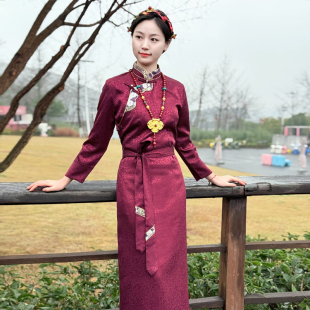春季藏装女西藏服民族风藏服立领博拉高档棉缎藏袍女藏族锅庄裙
