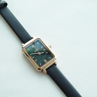 网红罗拉玫瑰LR同款 女表腕表墨绿复古风真皮表带云石表盘生日礼物