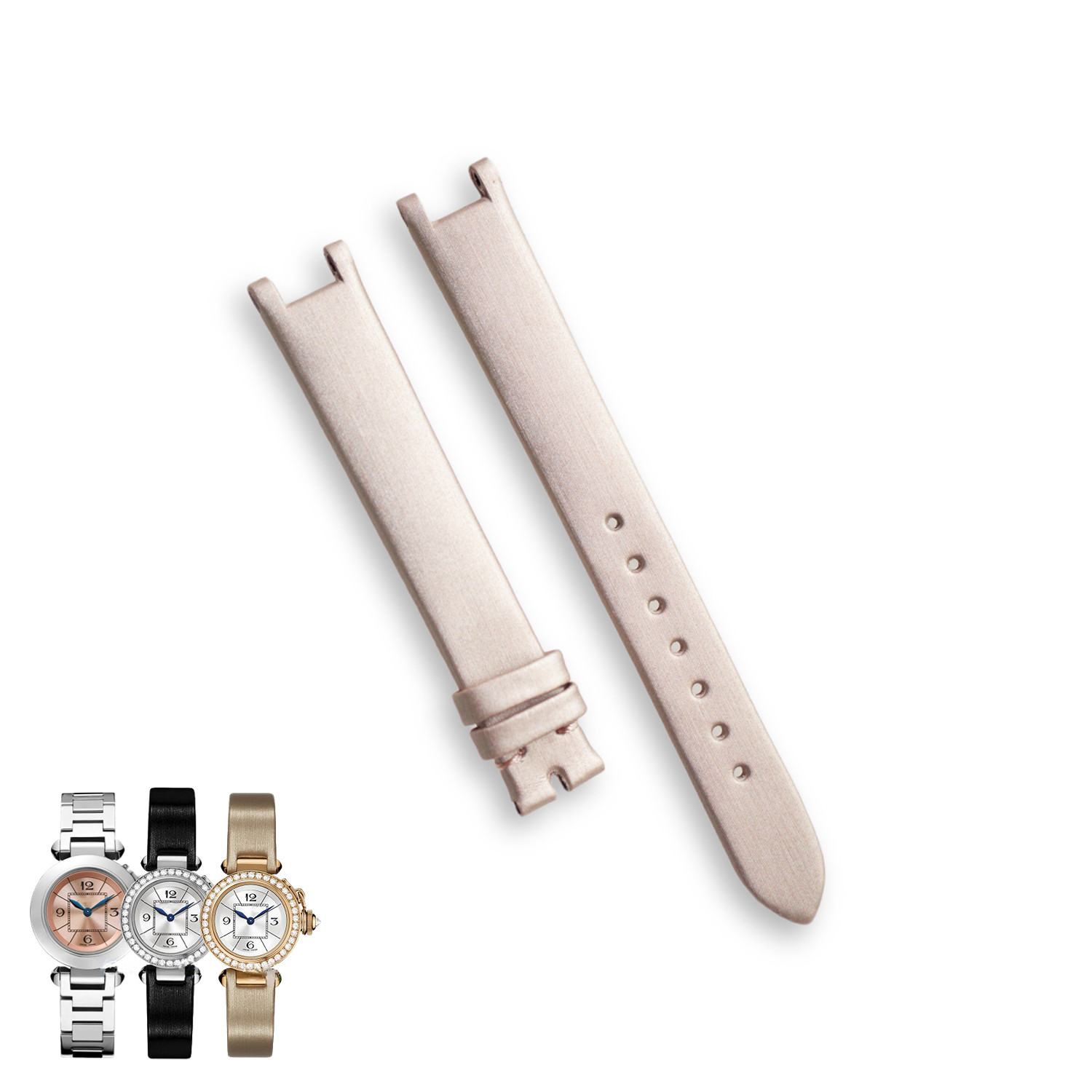 卡地亚新款帕莎帕沙pasha金表适配绢丝真皮表带表链卡其香槟金色