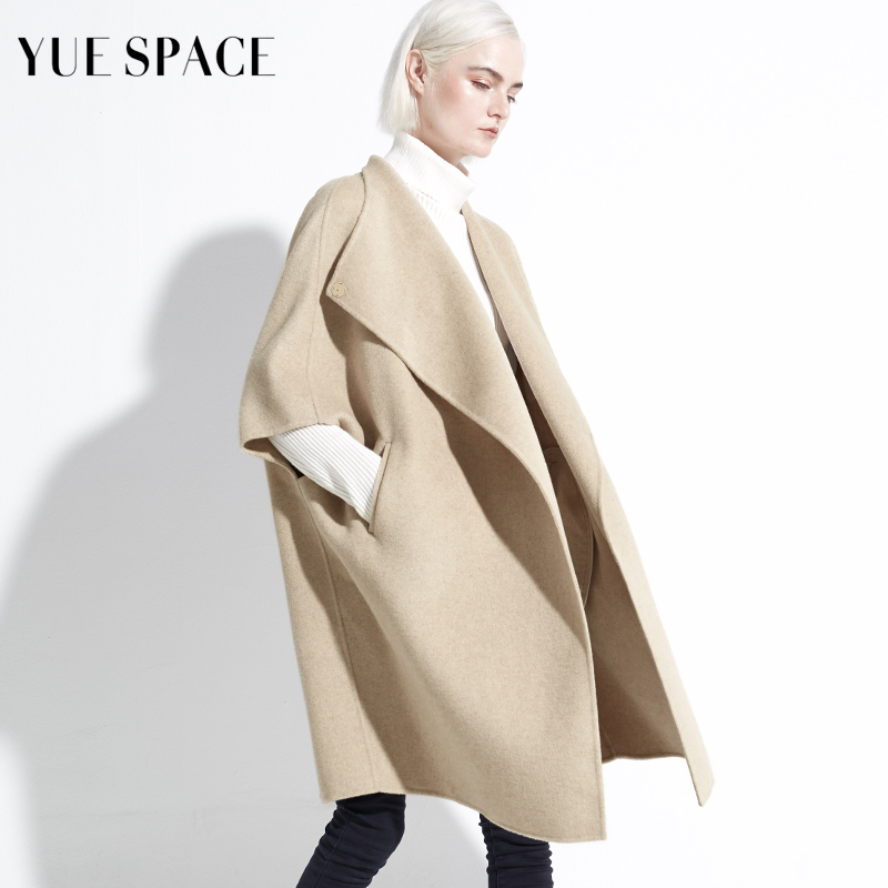 羊绒双面长款时尚无袖斗篷大衣